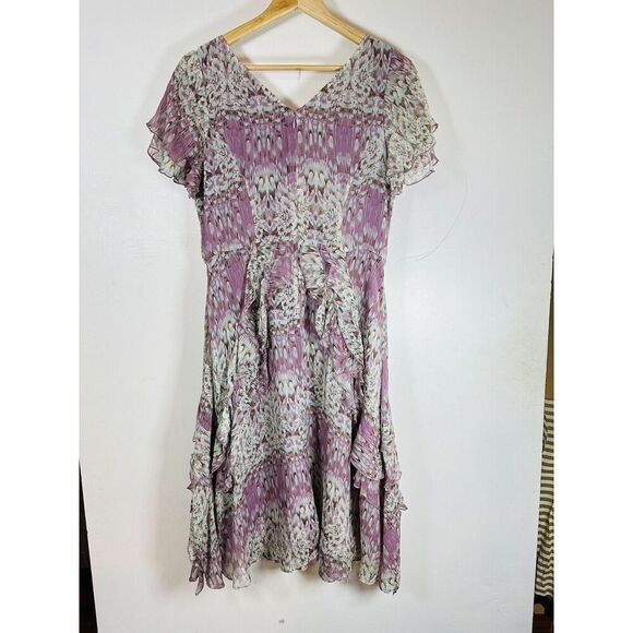 Sundance Purple Watercolor Printed Short Sleeve Silk Chiffon Dress Size 8 EUC - Picture 3 of 16